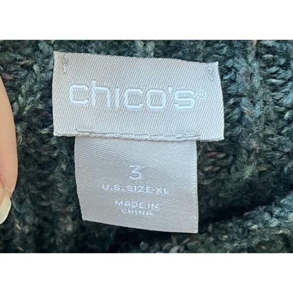 Chico's Holiday Sweater Size L Green Marled Mock-Neck Pullover Oversized Cotton - Picture 9 of 11